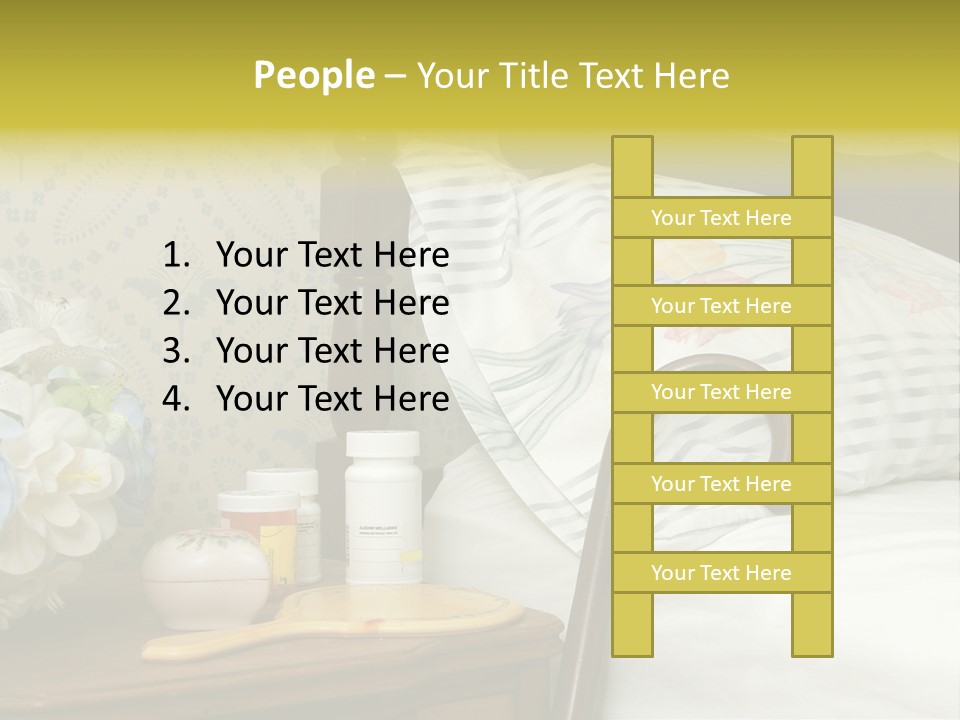 Medicine Bottles And A Cane Against A Bed For An Elderly Person PowerPoint Template