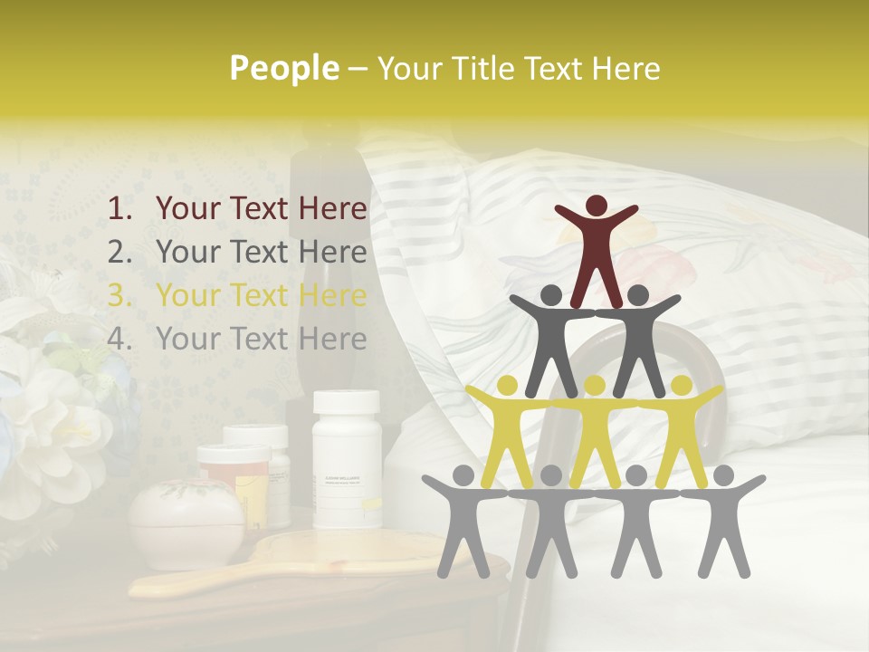 Medicine Bottles And A Cane Against A Bed For An Elderly Person PowerPoint Template