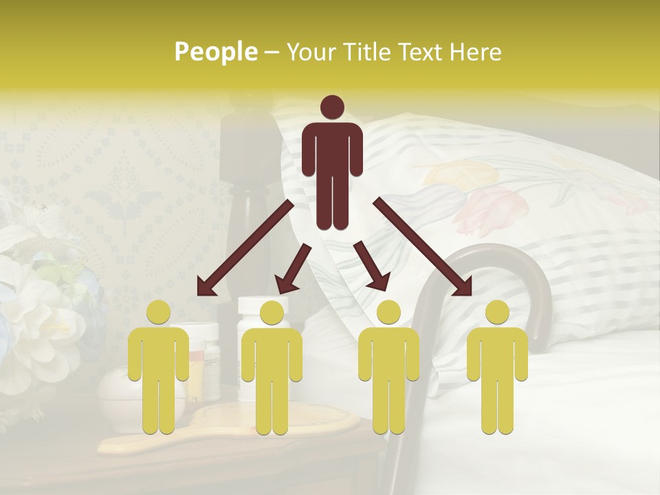 Medicine Bottles And A Cane Against A Bed For An Elderly Person PowerPoint Template