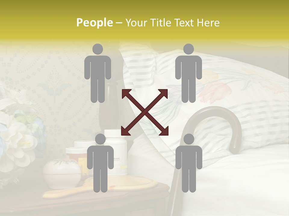 Medicine Bottles And A Cane Against A Bed For An Elderly Person PowerPoint Template