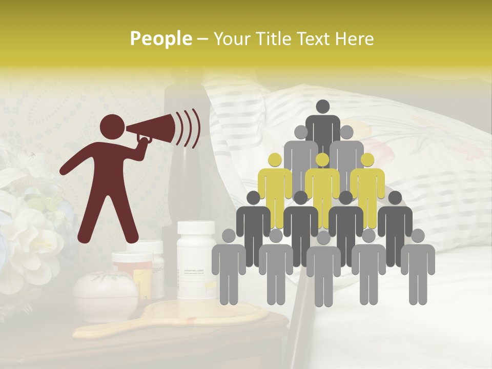 Medicine Bottles And A Cane Against A Bed For An Elderly Person PowerPoint Template