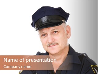 Closeup Portrait Of A Handsome Mature Police Officer. PowerPoint Template