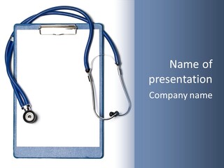 Medical Clipboard With Blank Paper For Messages And A Stethoscope PowerPoint Template