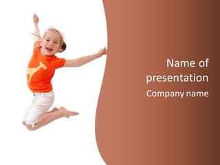 Little Girl Jumps On A White Background PowerPoint Template