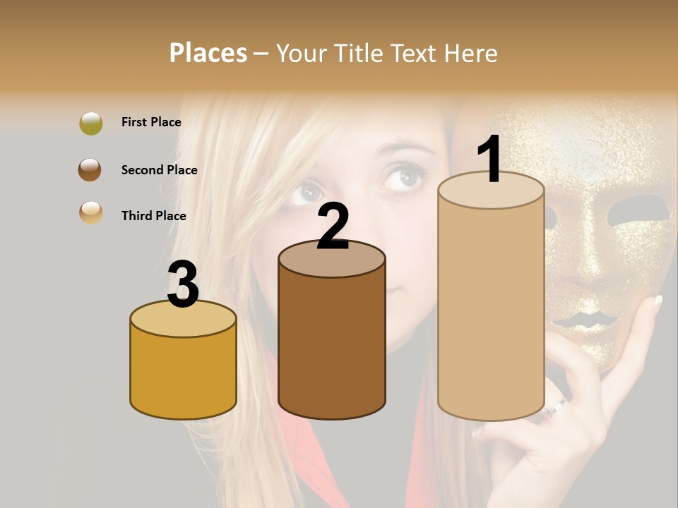 Blond Teen Girl With Gold Mask, Black Background PowerPoint Template