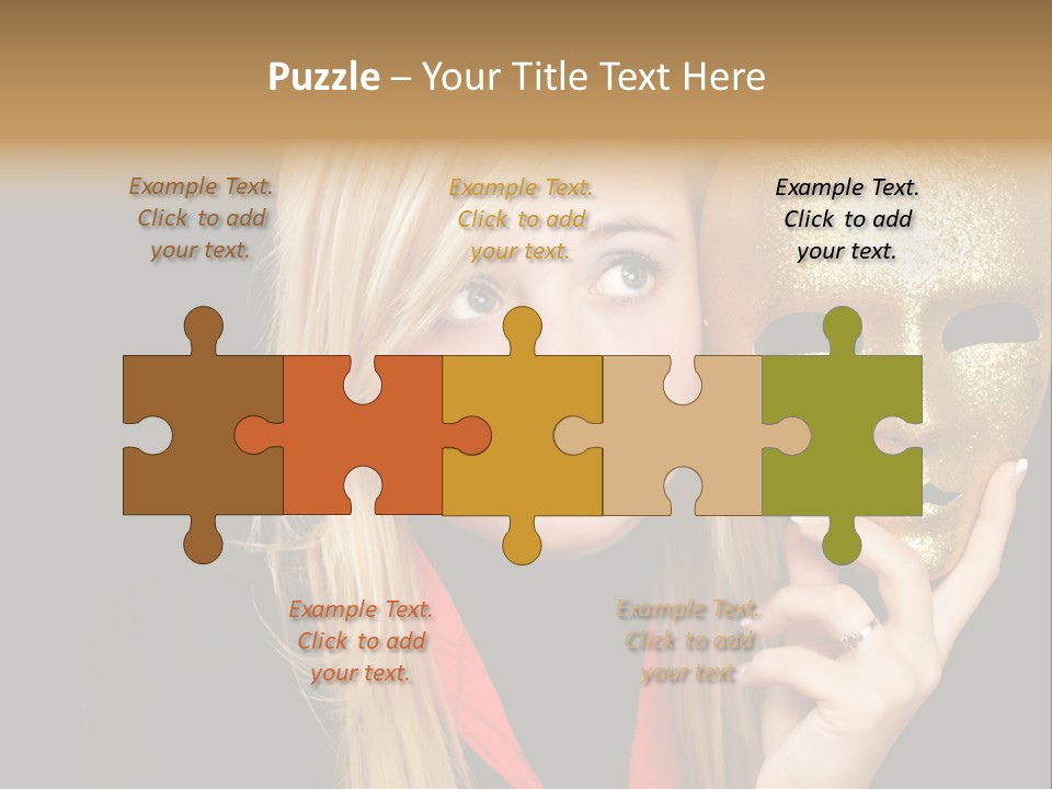 Blond Teen Girl With Gold Mask, Black Background PowerPoint Template