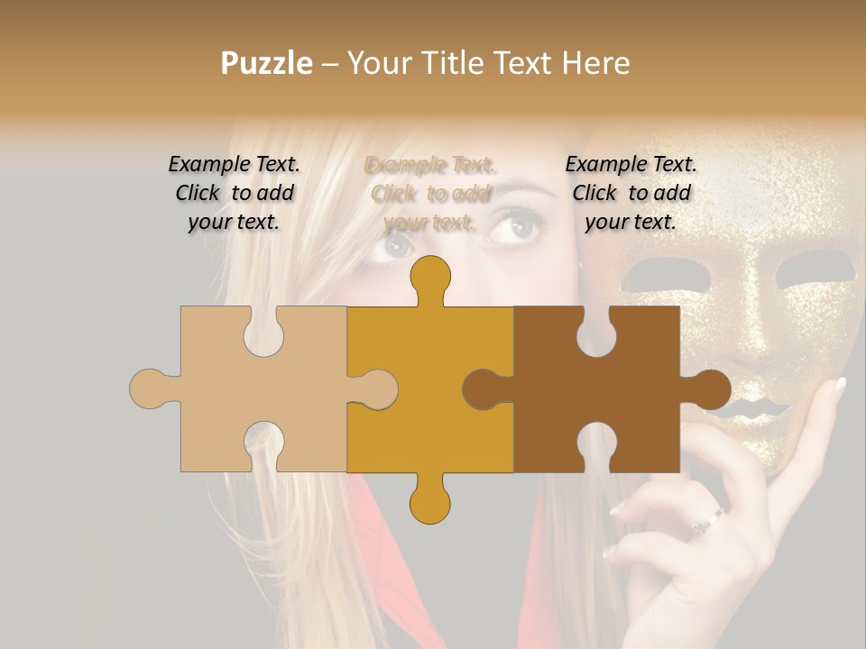 Blond Teen Girl With Gold Mask, Black Background PowerPoint Template