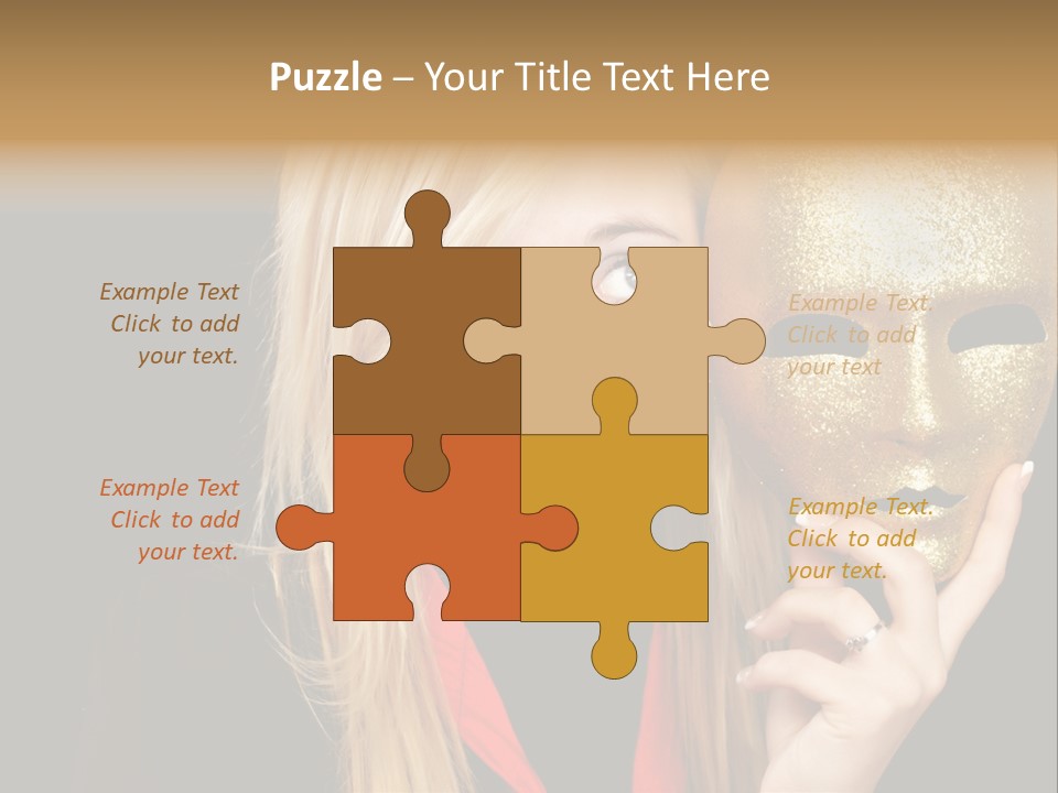 Blond Teen Girl With Gold Mask, Black Background PowerPoint Template