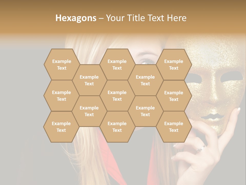 Blond Teen Girl With Gold Mask, Black Background PowerPoint Template