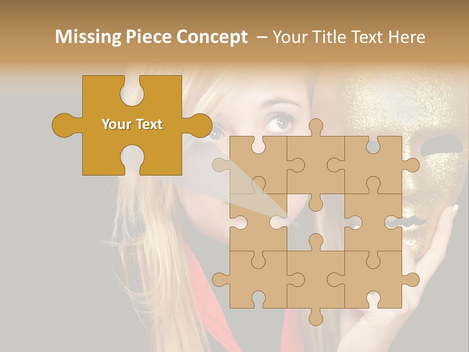 Blond Teen Girl With Gold Mask, Black Background PowerPoint Template