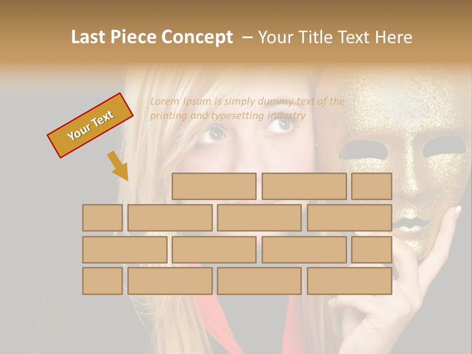 Blond Teen Girl With Gold Mask, Black Background PowerPoint Template