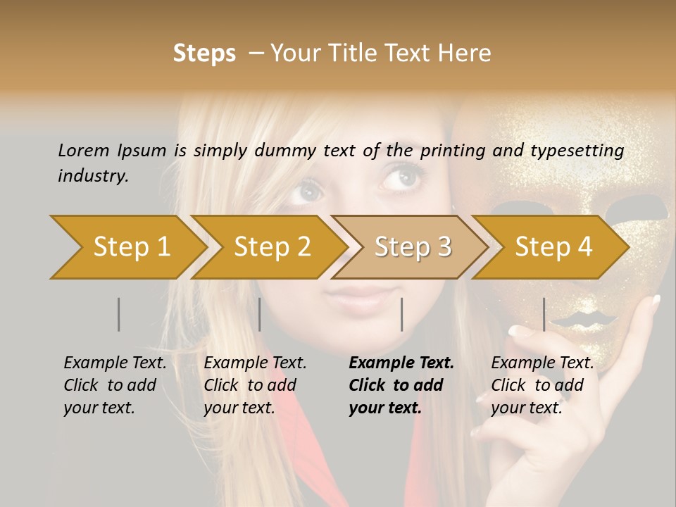 Blond Teen Girl With Gold Mask, Black Background PowerPoint Template