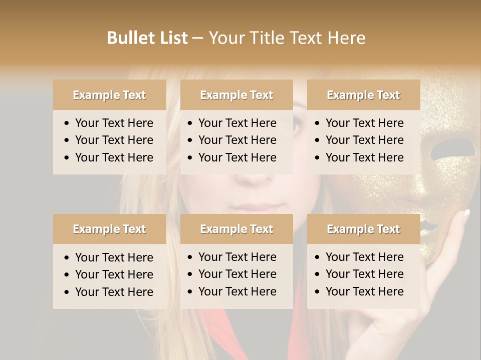 Blond Teen Girl With Gold Mask, Black Background PowerPoint Template