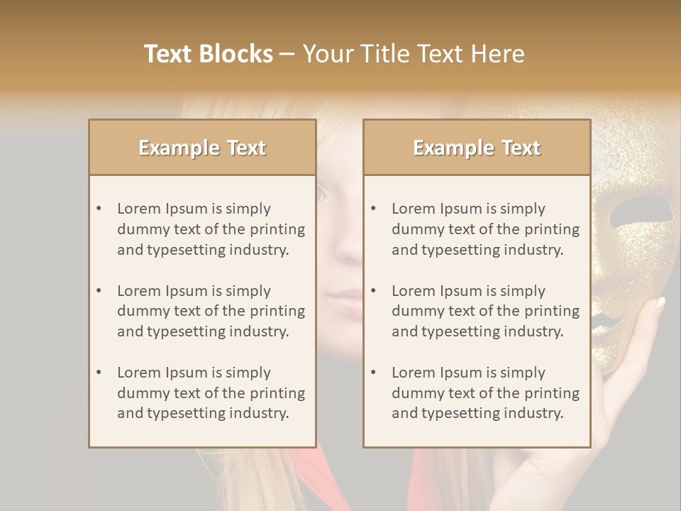 Blond Teen Girl With Gold Mask, Black Background PowerPoint Template