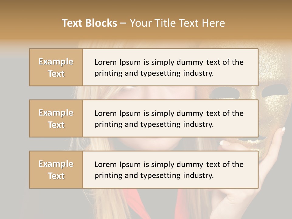 Blond Teen Girl With Gold Mask, Black Background PowerPoint Template