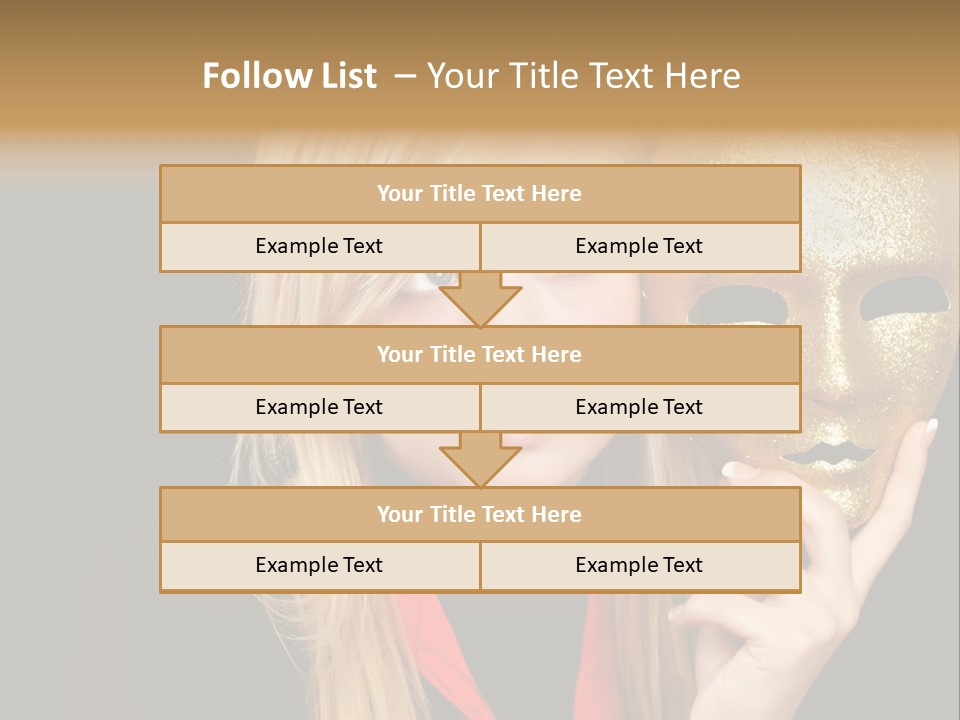 Blond Teen Girl With Gold Mask, Black Background PowerPoint Template