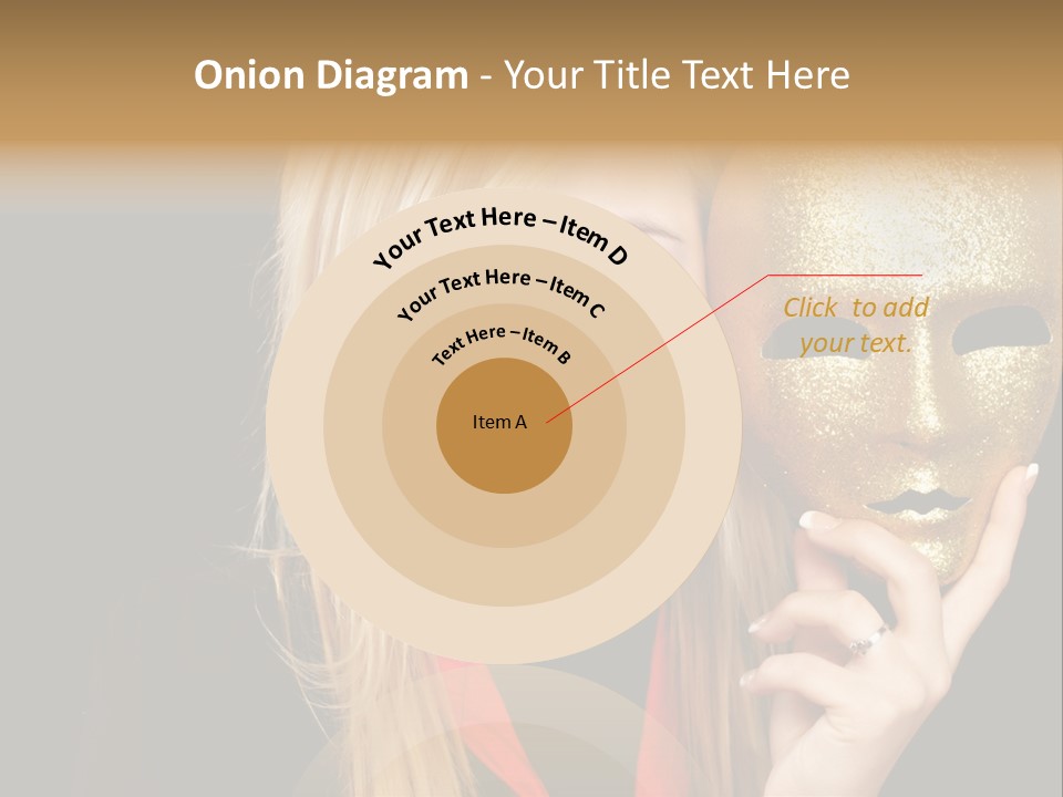 Blond Teen Girl With Gold Mask, Black Background PowerPoint Template