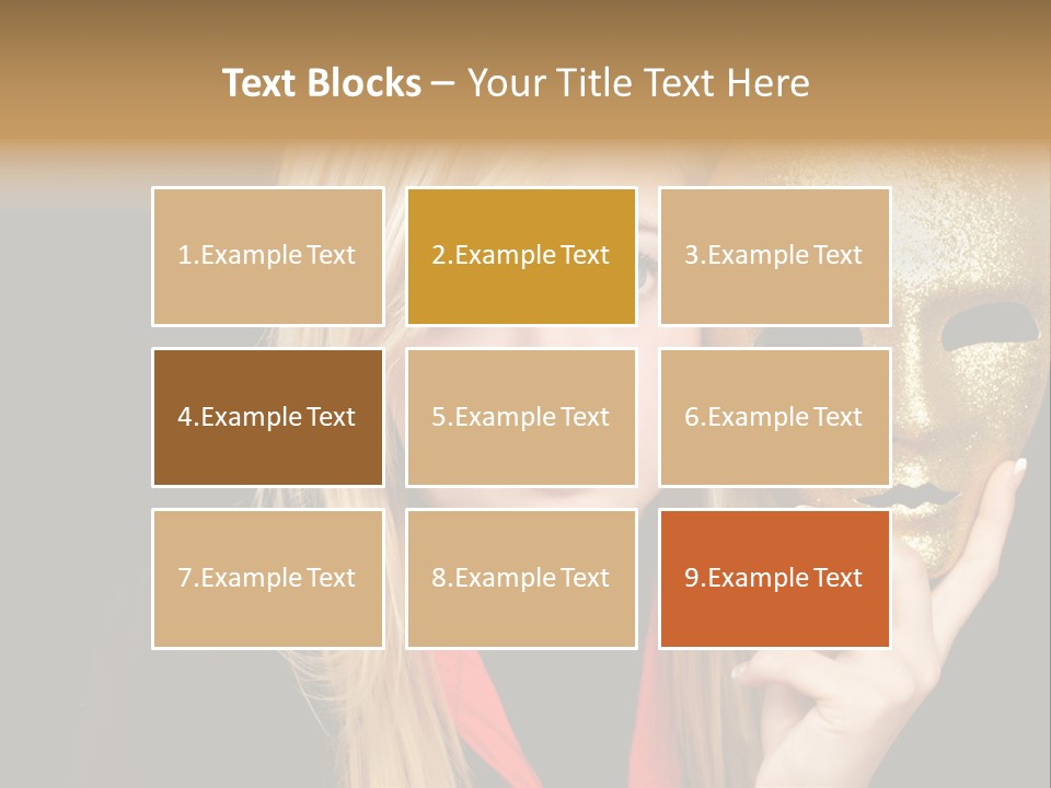 Blond Teen Girl With Gold Mask, Black Background PowerPoint Template