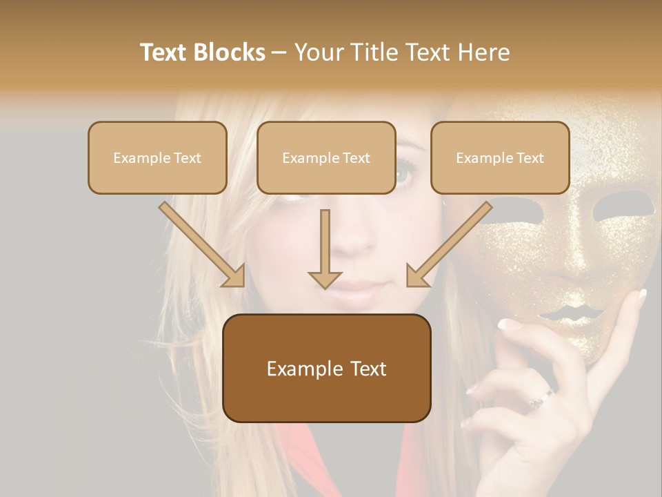 Blond Teen Girl With Gold Mask, Black Background PowerPoint Template