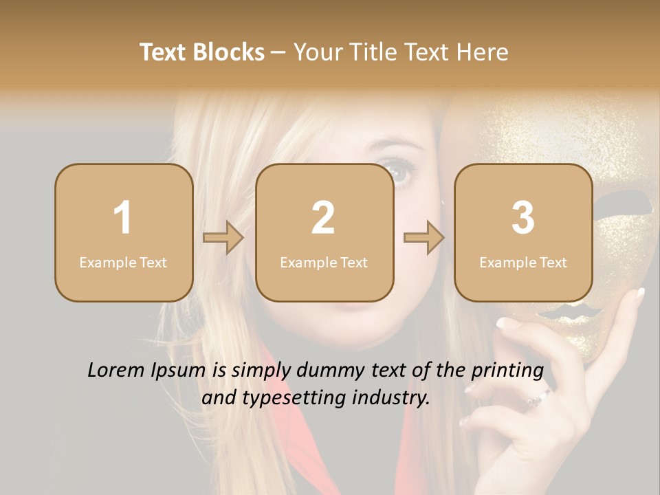 Blond Teen Girl With Gold Mask, Black Background PowerPoint Template