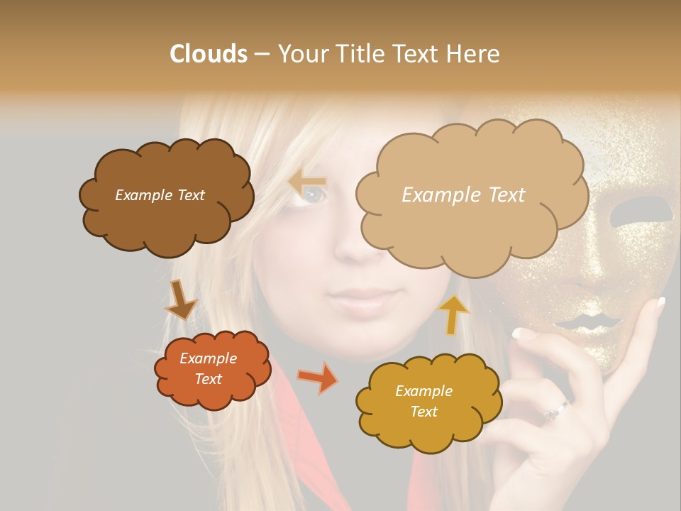 Blond Teen Girl With Gold Mask, Black Background PowerPoint Template