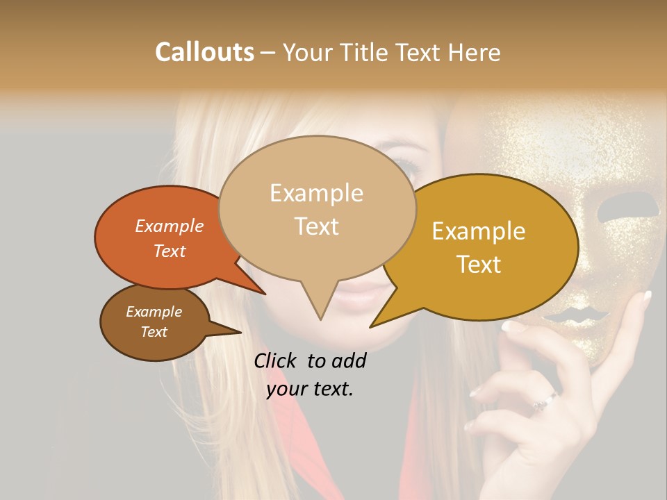 Blond Teen Girl With Gold Mask, Black Background PowerPoint Template