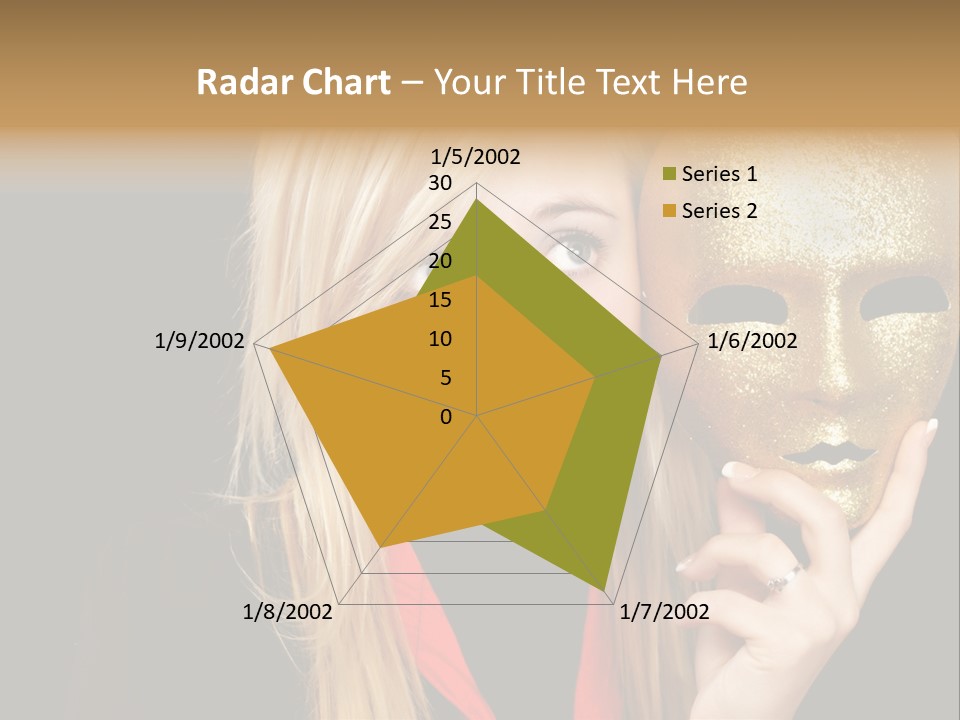 Blond Teen Girl With Gold Mask, Black Background PowerPoint Template