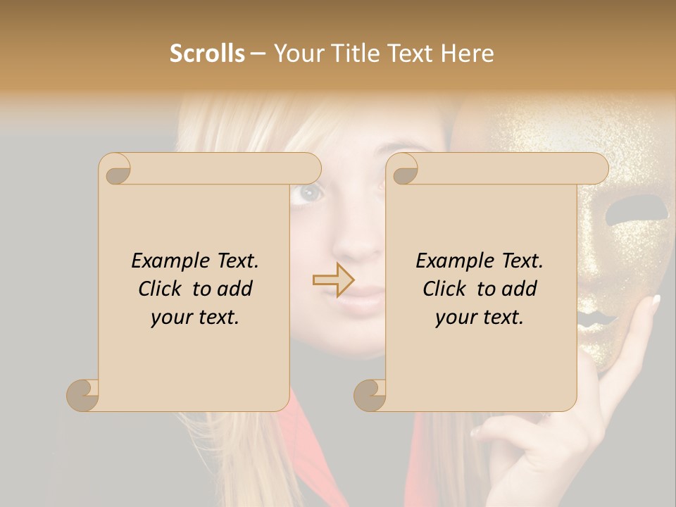 Blond Teen Girl With Gold Mask, Black Background PowerPoint Template