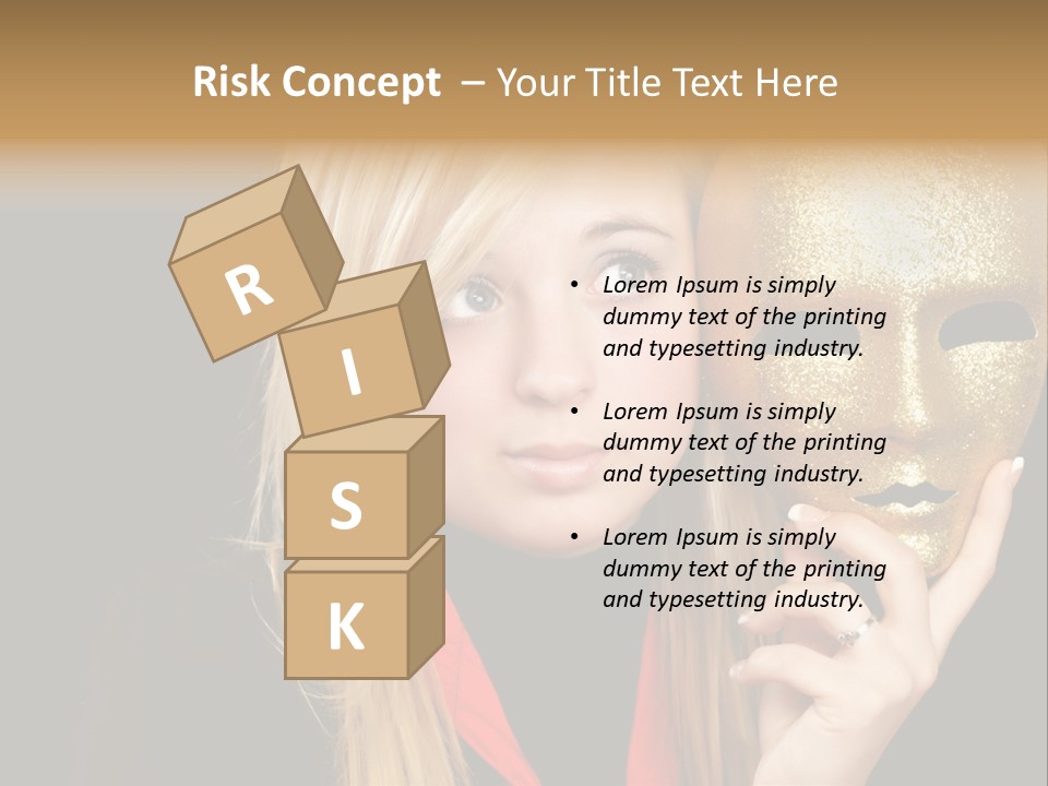 Blond Teen Girl With Gold Mask, Black Background PowerPoint Template