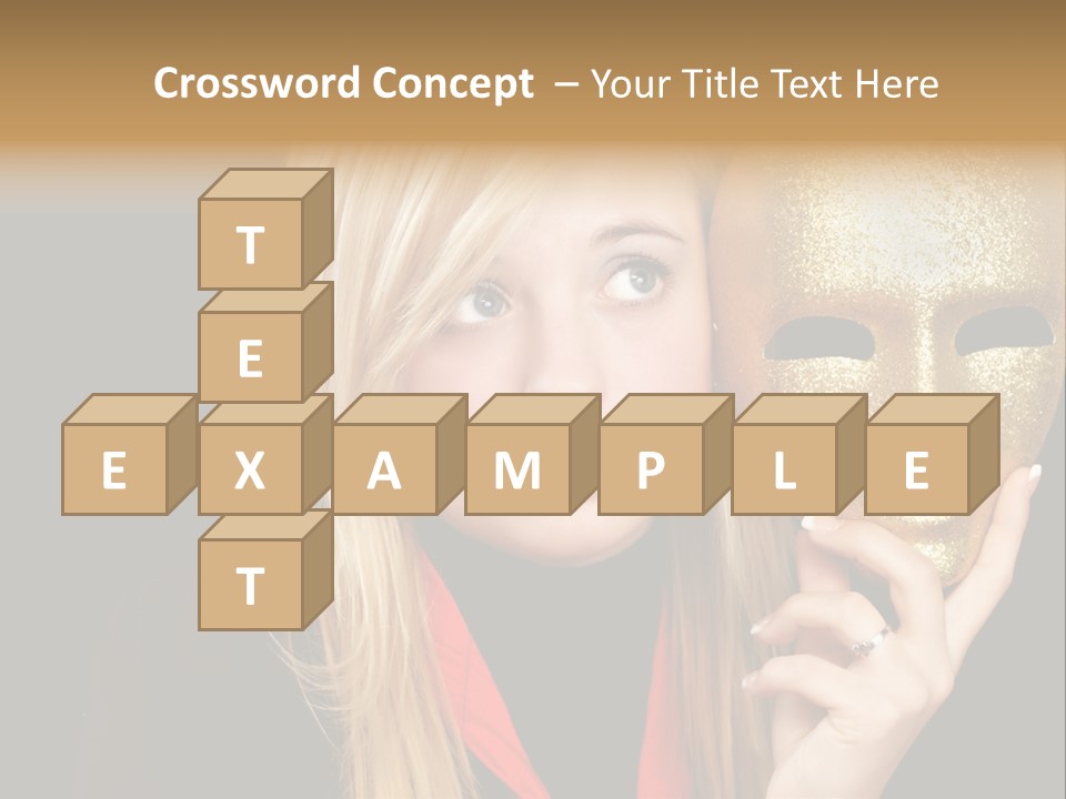 Blond Teen Girl With Gold Mask, Black Background PowerPoint Template