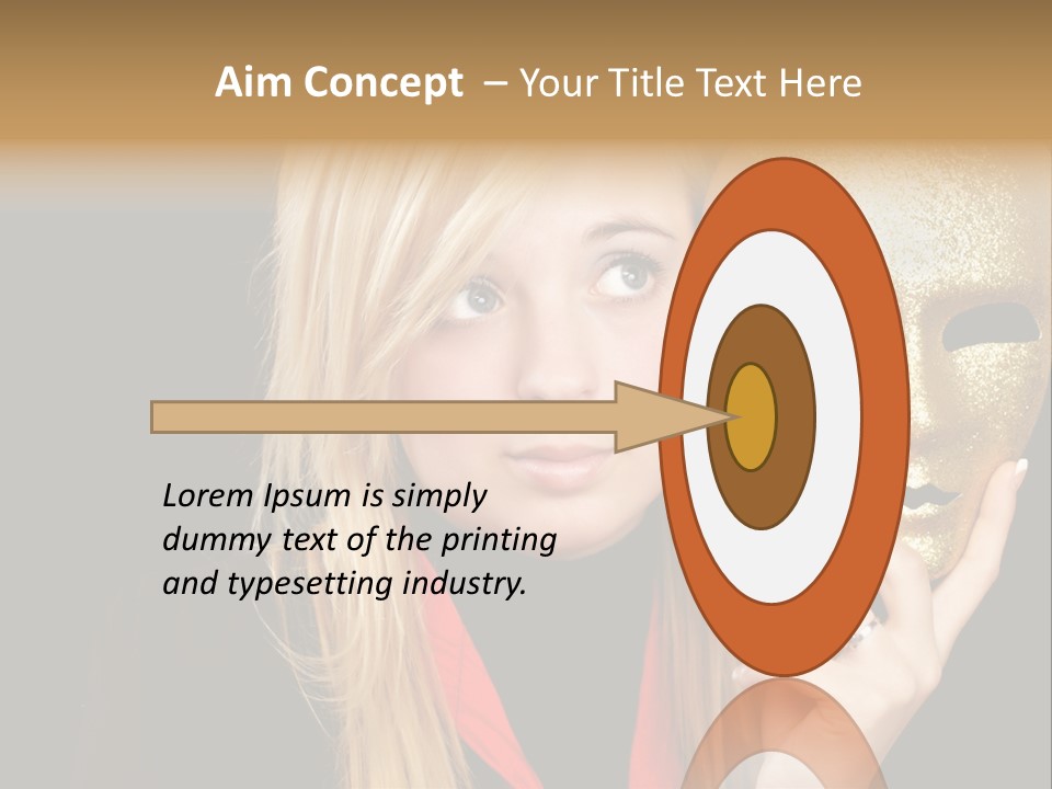 Blond Teen Girl With Gold Mask, Black Background PowerPoint Template