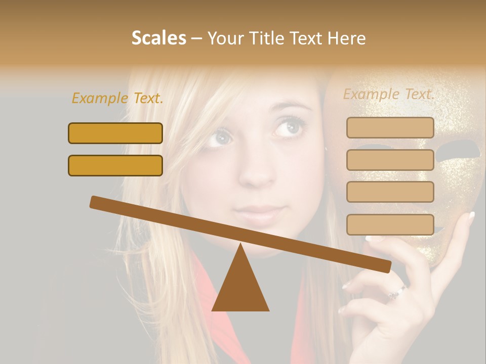 Blond Teen Girl With Gold Mask, Black Background PowerPoint Template