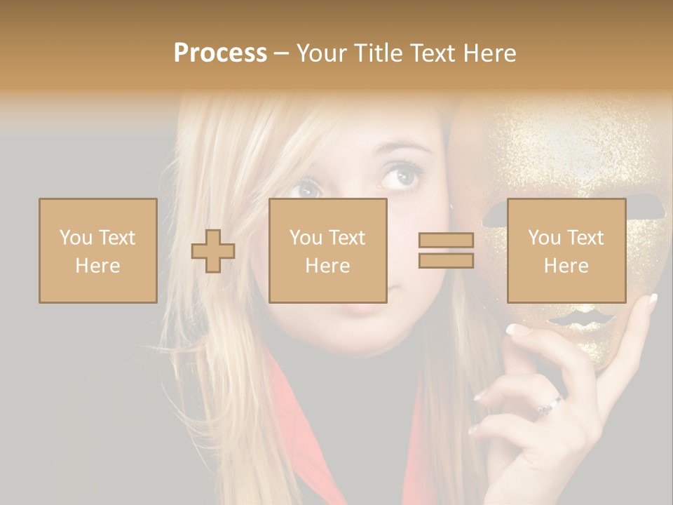 Blond Teen Girl With Gold Mask, Black Background PowerPoint Template