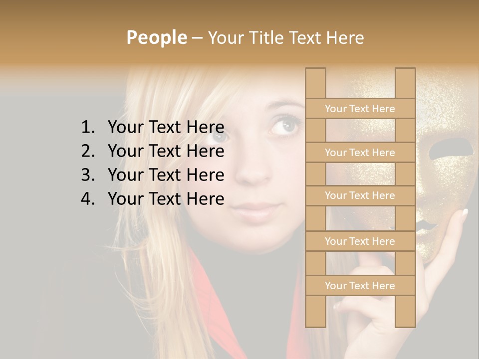 Blond Teen Girl With Gold Mask, Black Background PowerPoint Template