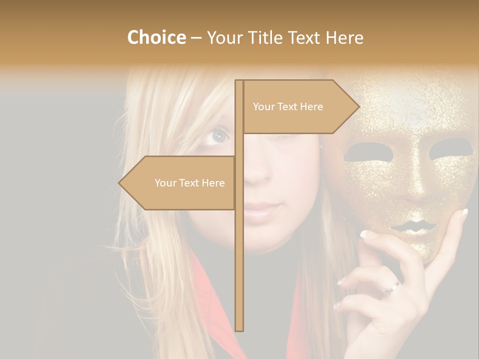 Blond Teen Girl With Gold Mask, Black Background PowerPoint Template