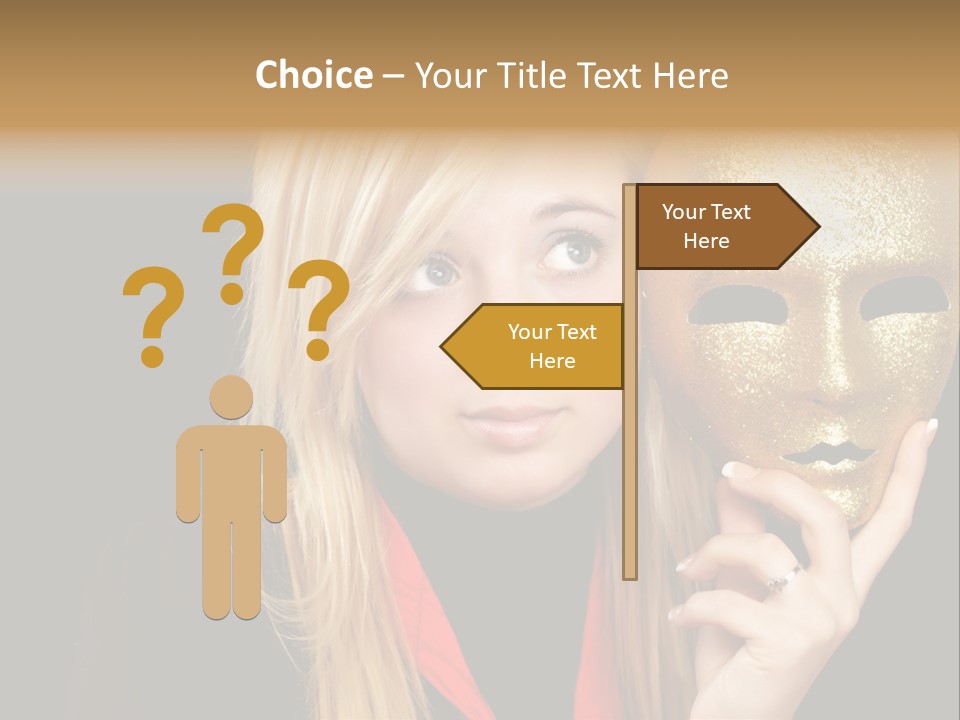 Blond Teen Girl With Gold Mask, Black Background PowerPoint Template