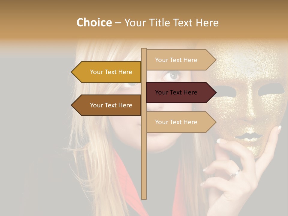 Blond Teen Girl With Gold Mask, Black Background PowerPoint Template