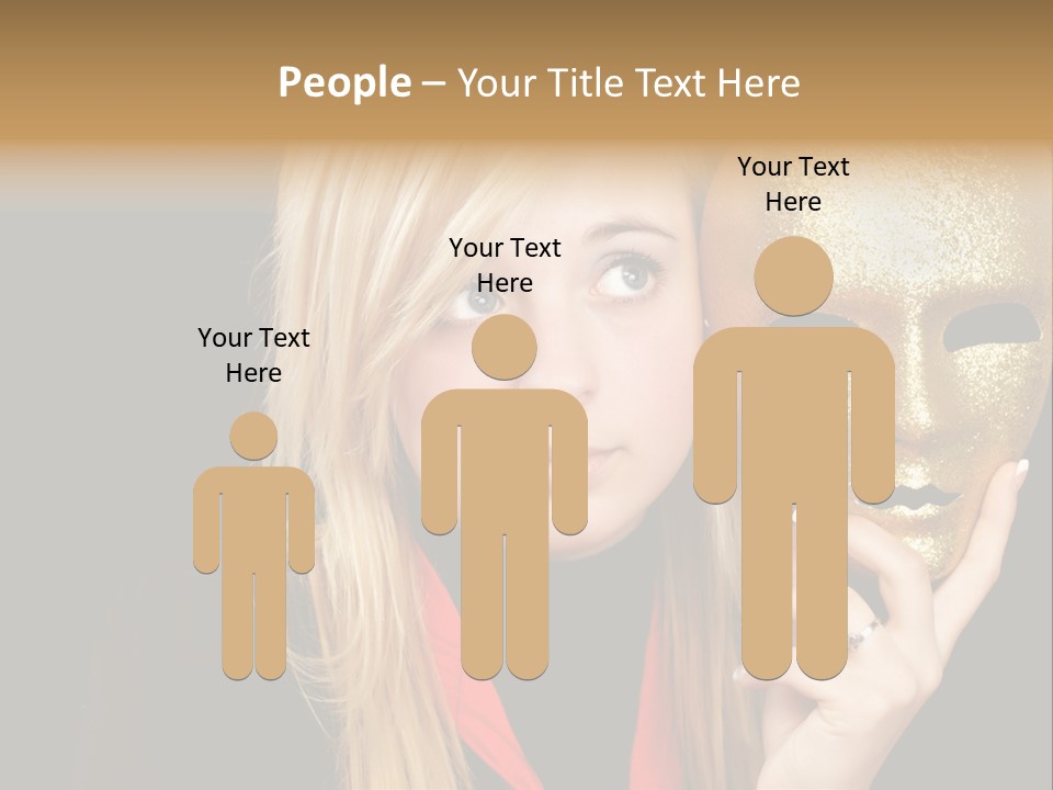 Blond Teen Girl With Gold Mask, Black Background PowerPoint Template
