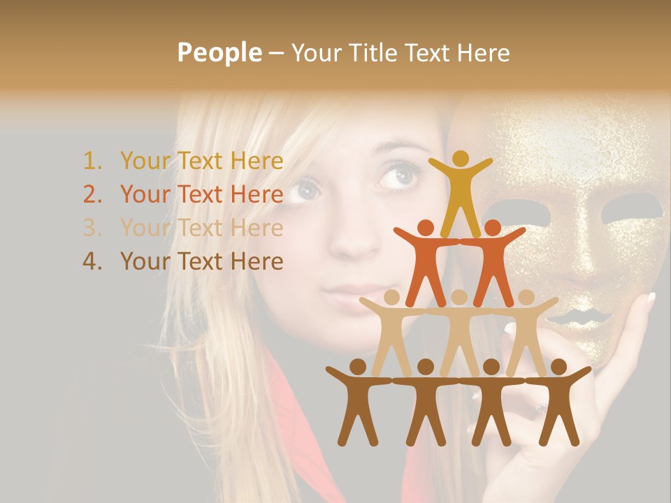 Blond Teen Girl With Gold Mask, Black Background PowerPoint Template
