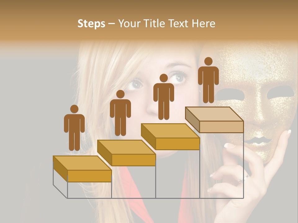Blond Teen Girl With Gold Mask, Black Background PowerPoint Template