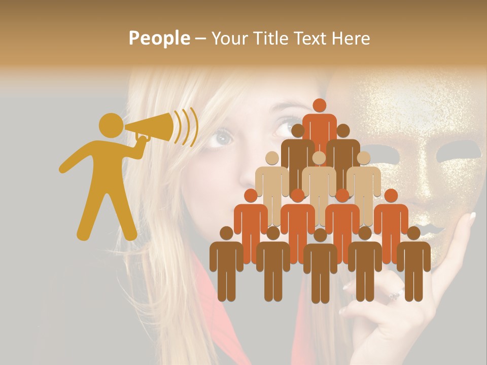 Blond Teen Girl With Gold Mask, Black Background PowerPoint Template
