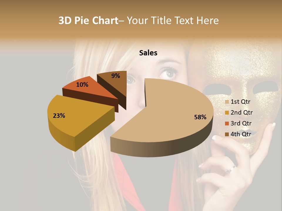 Blond Teen Girl With Gold Mask, Black Background PowerPoint Template