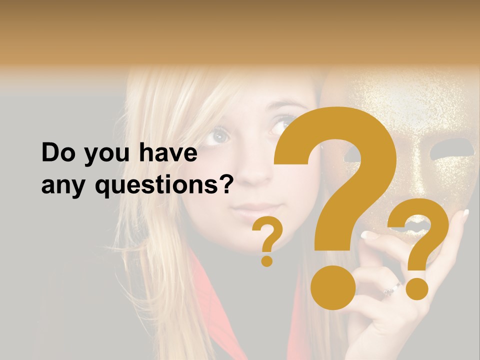 Blond Teen Girl With Gold Mask, Black Background PowerPoint Template