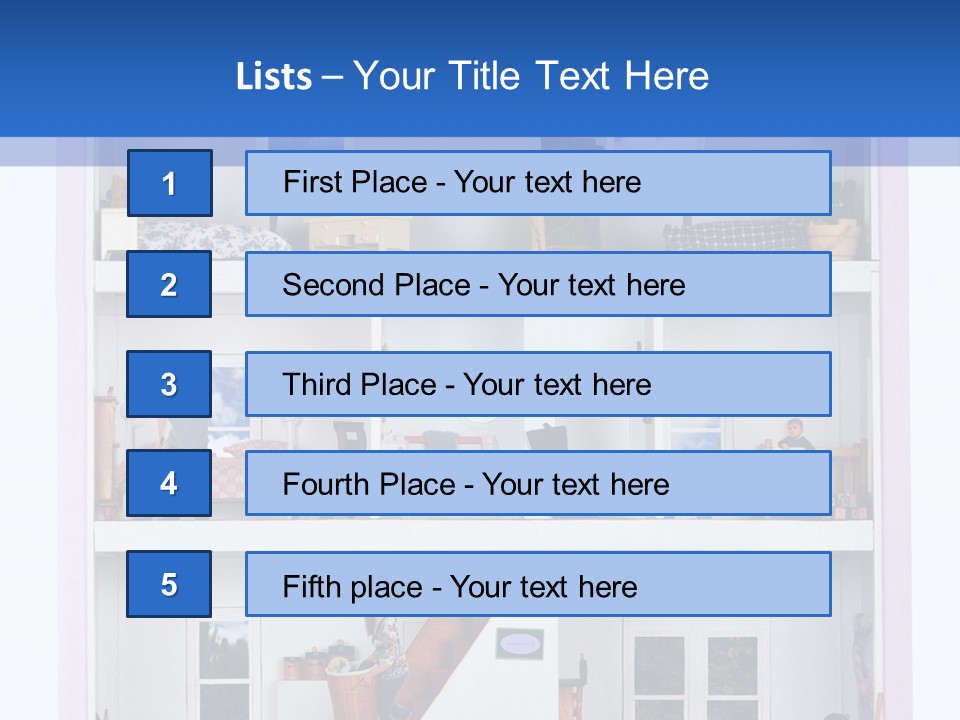 A Family Of Five Working And Playing Inside A Furnished Doll House. PowerPoint Template