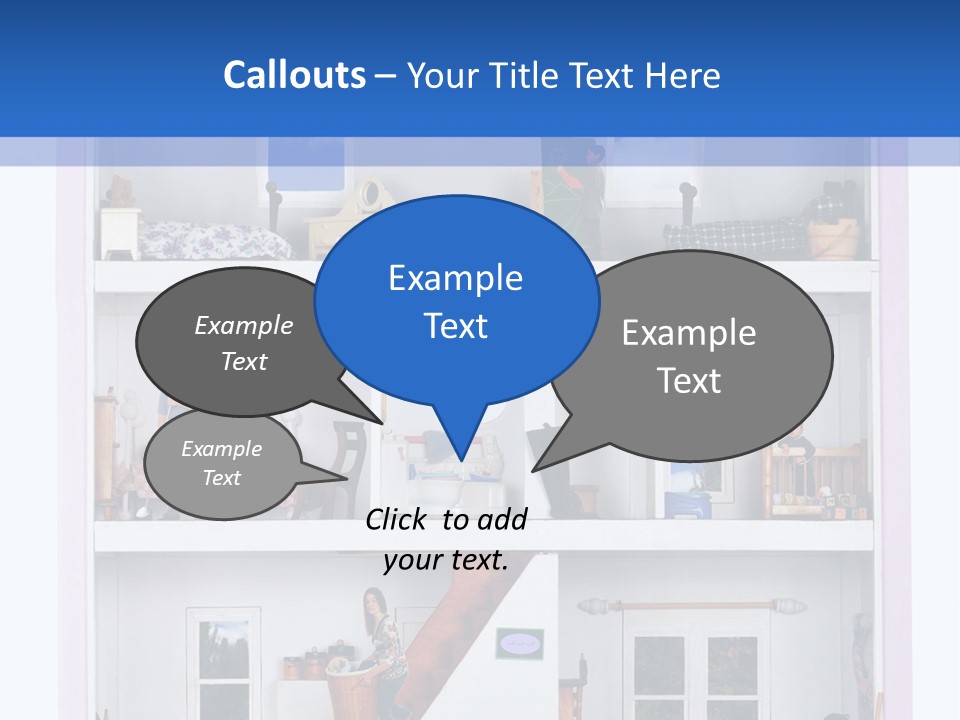 A Family Of Five Working And Playing Inside A Furnished Doll House. PowerPoint Template