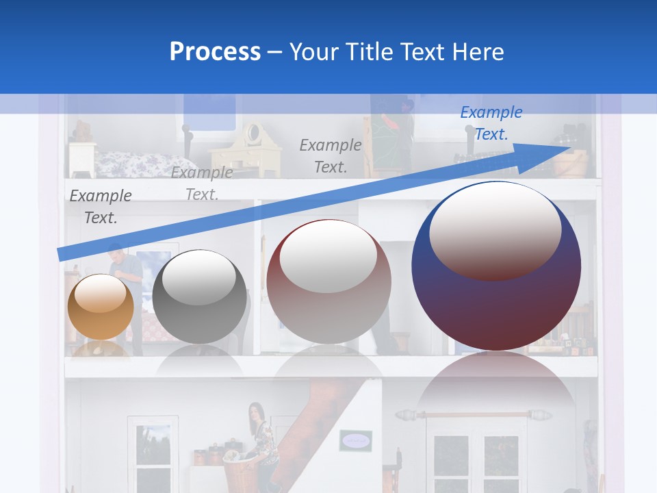 A Family Of Five Working And Playing Inside A Furnished Doll House. PowerPoint Template