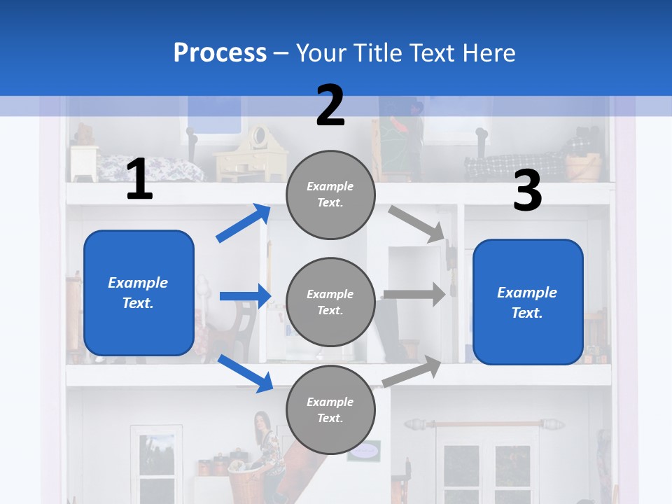 A Family Of Five Working And Playing Inside A Furnished Doll House. PowerPoint Template