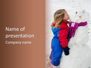 Girl Kissing A Snowman PowerPoint Template