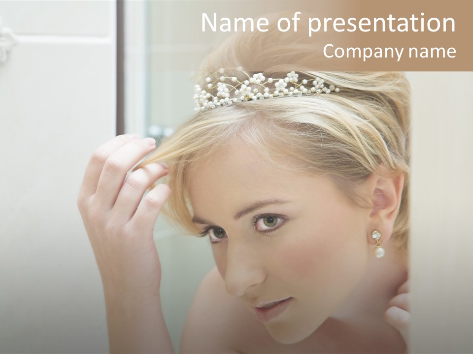 Reflection Of A Young Bride Fixing Her Hair PowerPoint Template