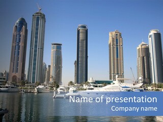 Luxurious Residence Buildings Rising In Dubai Marina PowerPoint Template